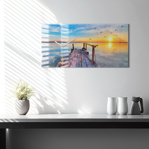 Glass wall clock rectangular Lake jetty