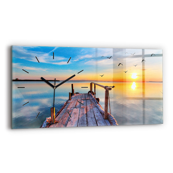 Glass wall clock rectangular Lake jetty