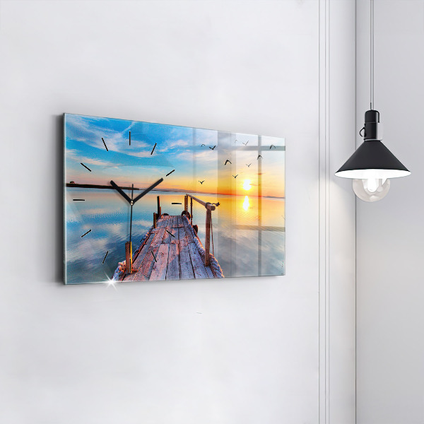 Glass wall clock rectangular Lake jetty
