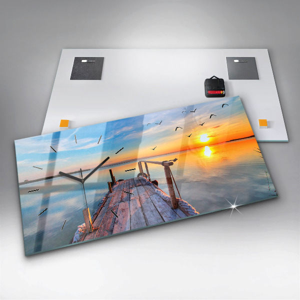 Glass wall clock rectangular Lake jetty