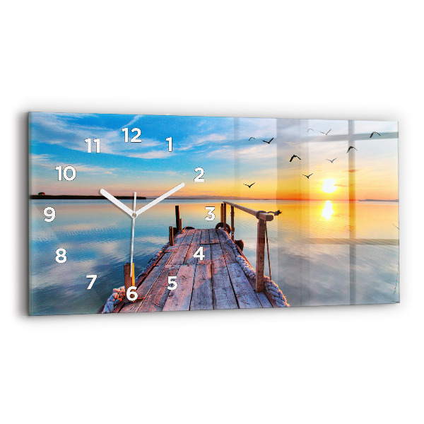Glass wall clock rectangular Lake jetty