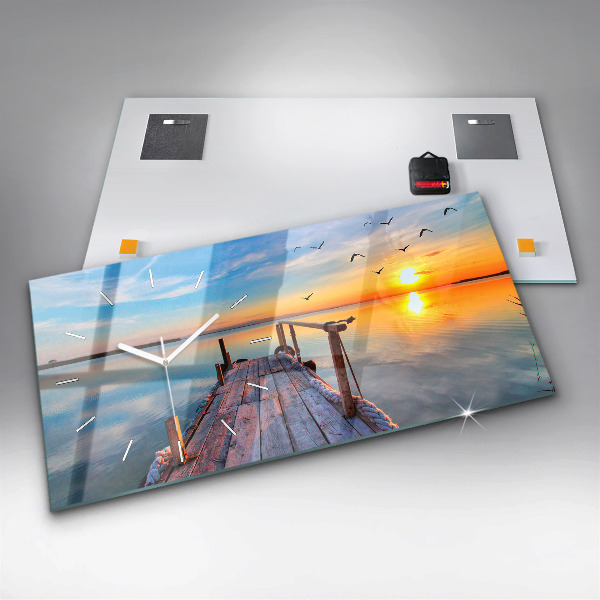 Glass wall clock rectangular Lake jetty