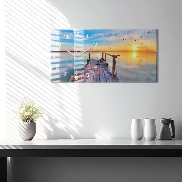 Glass wall clock rectangular Lake jetty