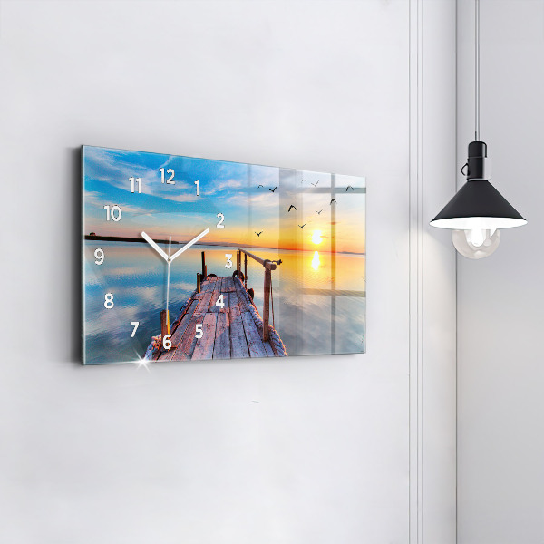 Glass wall clock rectangular Lake jetty