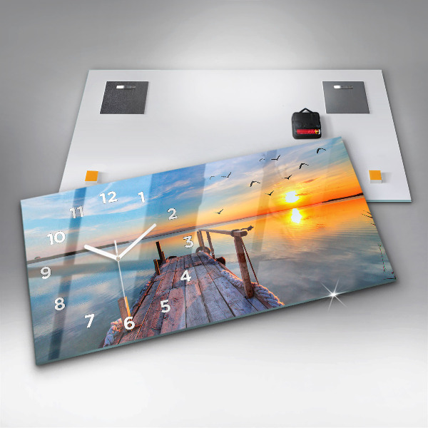 Glass wall clock rectangular Lake jetty