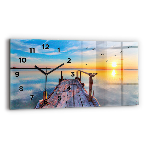 Glass wall clock rectangular Lake jetty