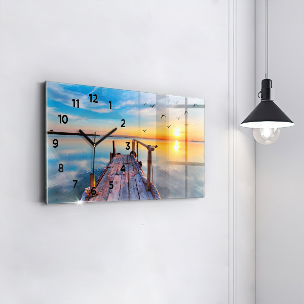 Glass wall clock rectangular Lake jetty