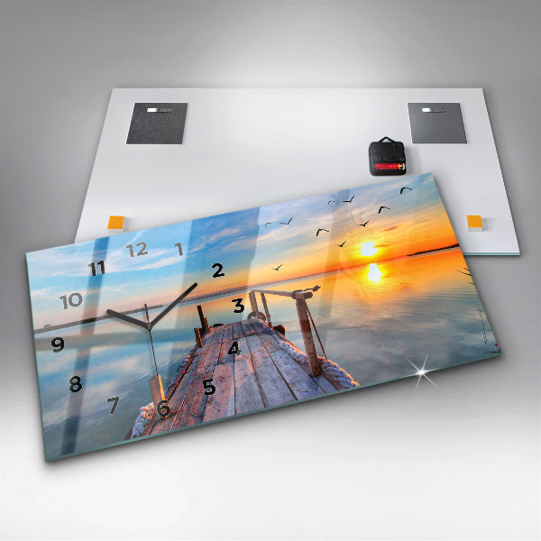 Glass wall clock rectangular Lake jetty