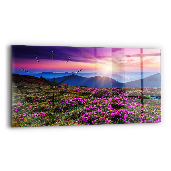 Glass wall clock rectangular Sunrise flowers
