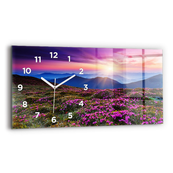 Glass wall clock rectangular Sunrise flowers