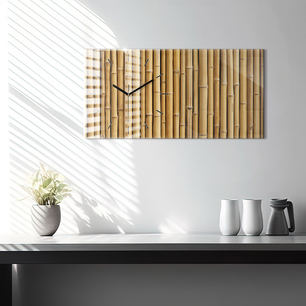 Glass wall clock rectangular Bamboo sticks