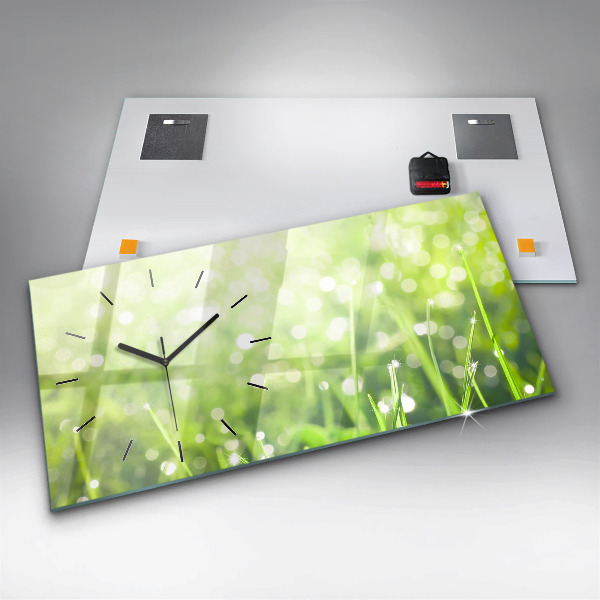 Glass wall clock rectangular Green grass