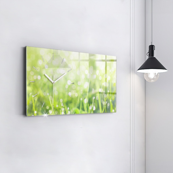 Glass wall clock rectangular Green grass