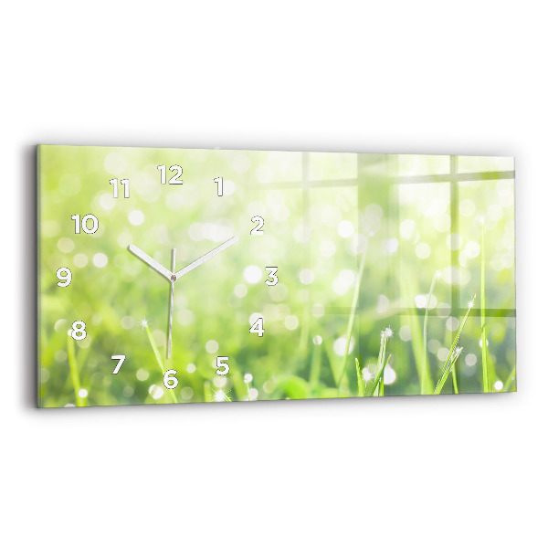 Glass wall clock rectangular Green grass
