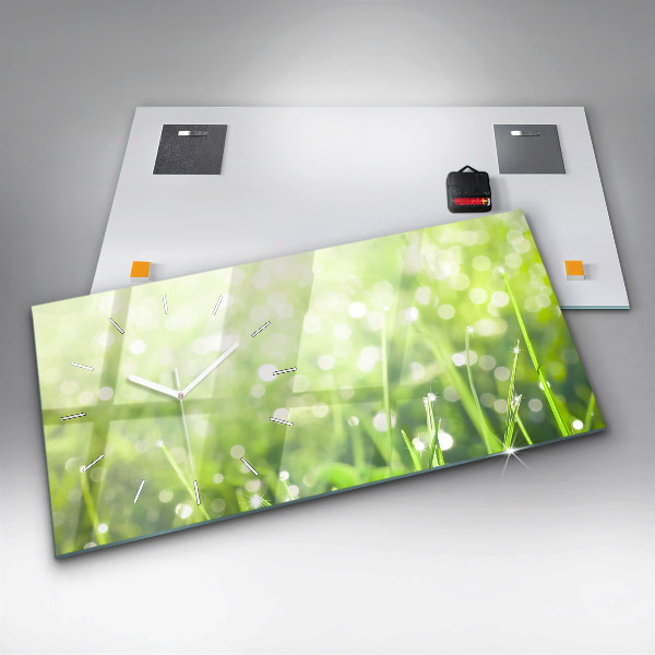 Glass wall clock rectangular Green grass