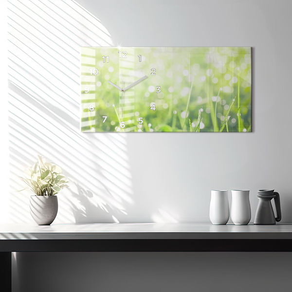 Glass wall clock rectangular Green grass