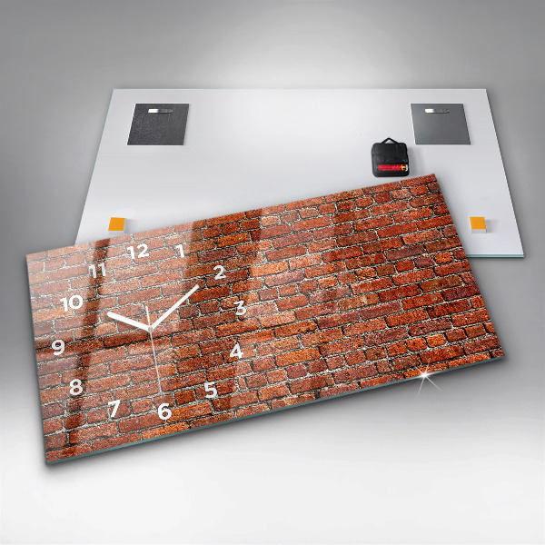 Glass wall clock rectangular Old brick wall