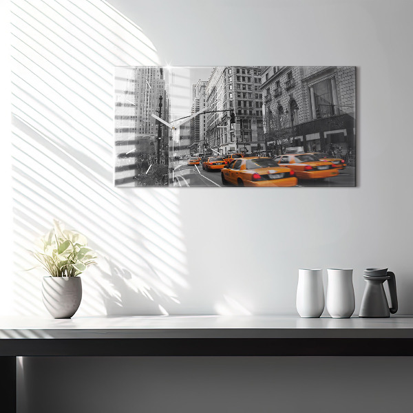 Glass wall clock rectangular Manhattan and Taxis
