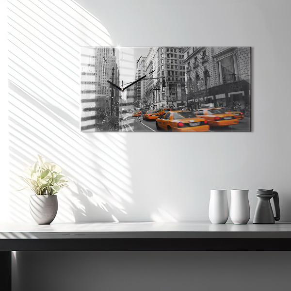 Glass wall clock rectangular Manhattan and Taxis