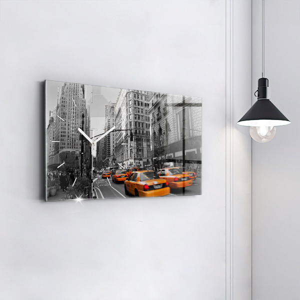 Glass wall clock rectangular Manhattan and Taxis