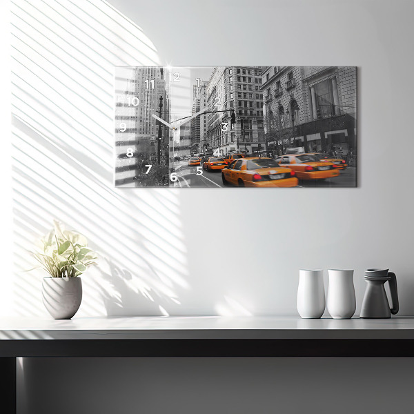 Glass wall clock rectangular Manhattan and Taxis