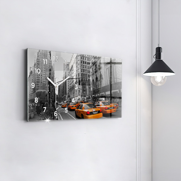 Glass wall clock rectangular Manhattan and Taxis
