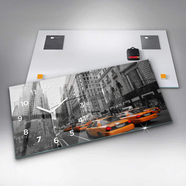 Glass wall clock rectangular Manhattan and Taxis