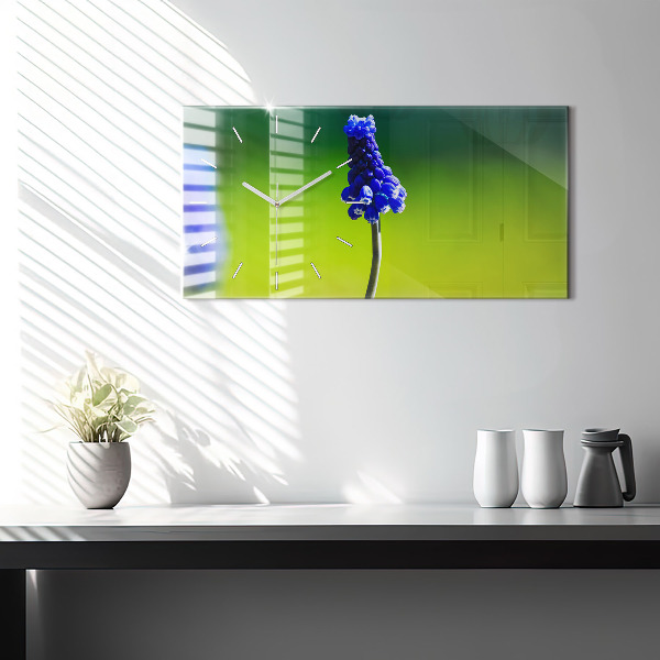 Glass wall clock rectangular Blue flowers
