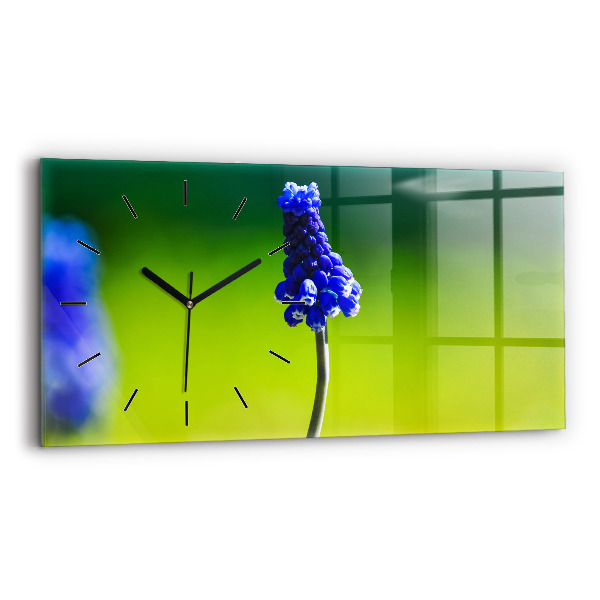 Glass wall clock rectangular Blue flowers