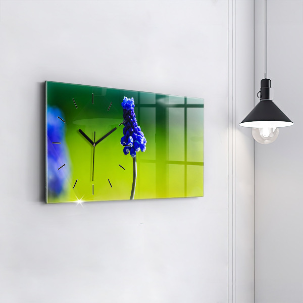 Glass wall clock rectangular Blue flowers