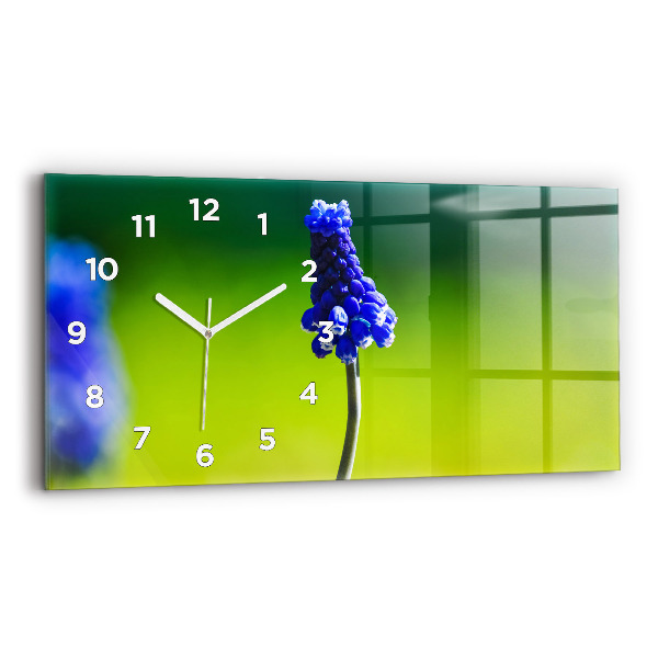 Glass wall clock rectangular Blue flowers