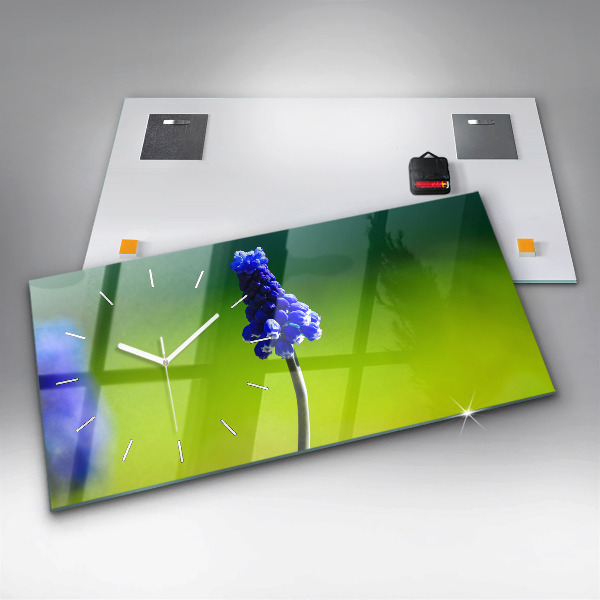 Glass wall clock rectangular Blue flowers