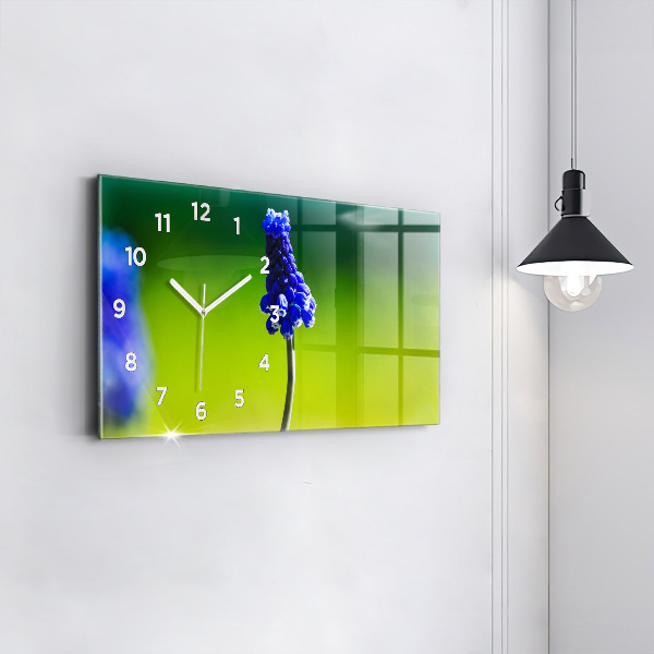 Glass wall clock rectangular Blue flowers