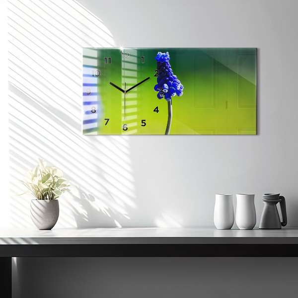 Glass wall clock rectangular Blue flowers