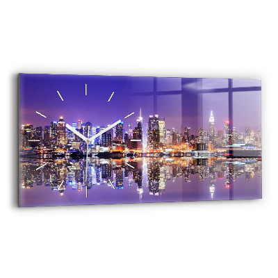 Glass wall clock rectangular New York at night