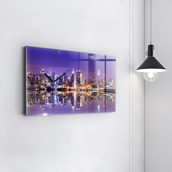 Glass wall clock rectangular New York at night