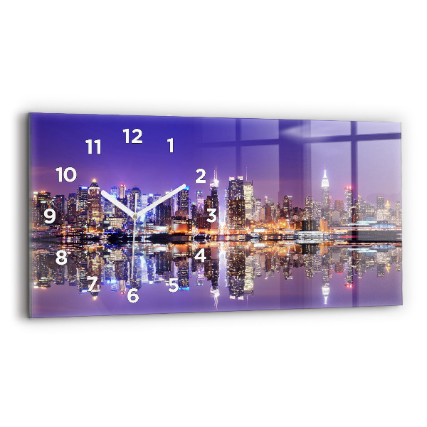 Glass wall clock rectangular New York at night