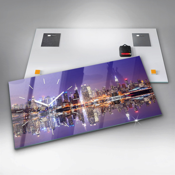 Glass wall clock rectangular New York at night