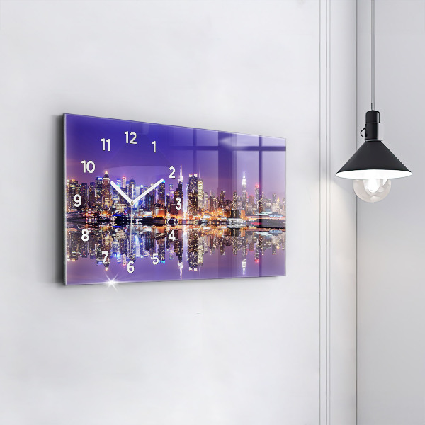 Glass wall clock rectangular New York at night