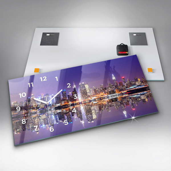 Glass wall clock rectangular New York at night