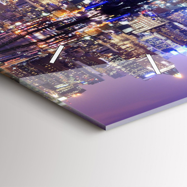 Glass wall clock rectangular New York at night