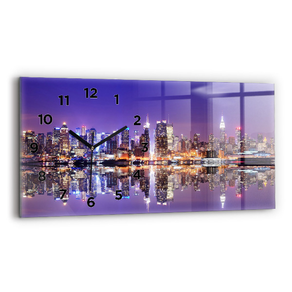Glass wall clock rectangular New York at night