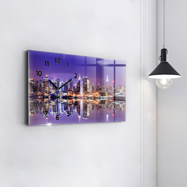 Glass wall clock rectangular New York at night