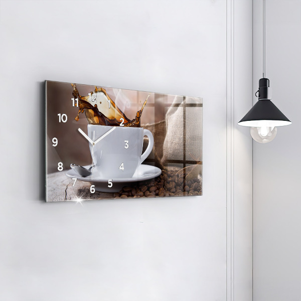 Glass wall clock rectangular A cup of coffee