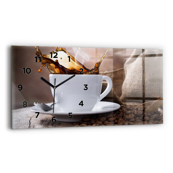 Glass wall clock rectangular A cup of coffee