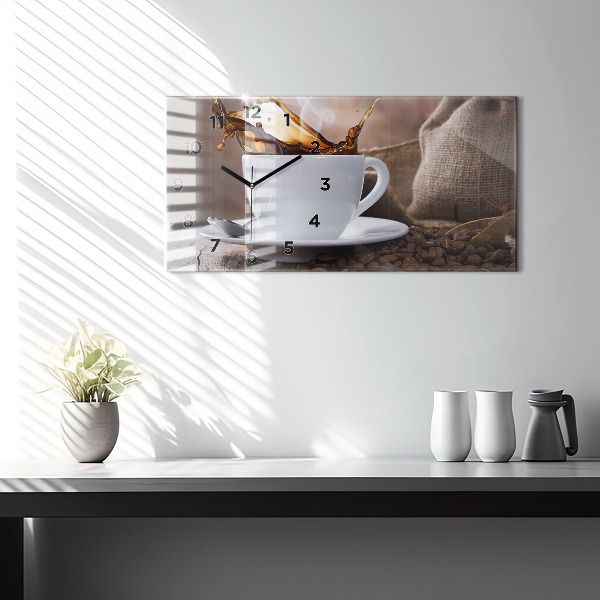 Glass wall clock rectangular A cup of coffee