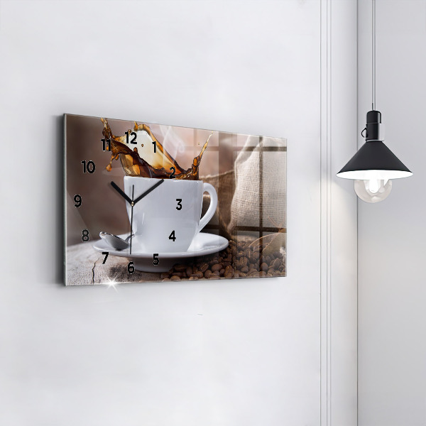 Glass wall clock rectangular A cup of coffee