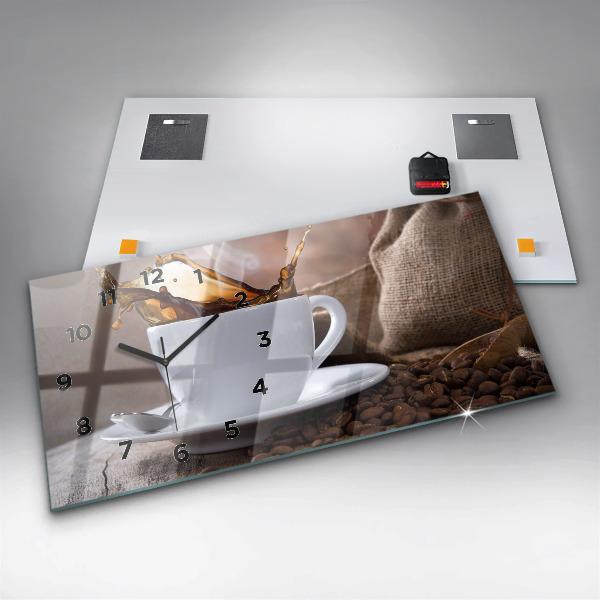 Glass wall clock rectangular A cup of coffee