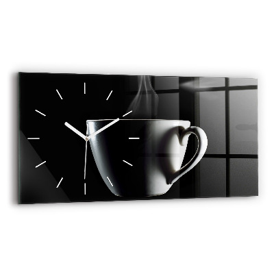 Glass wall clock rectangular A cup of coffee