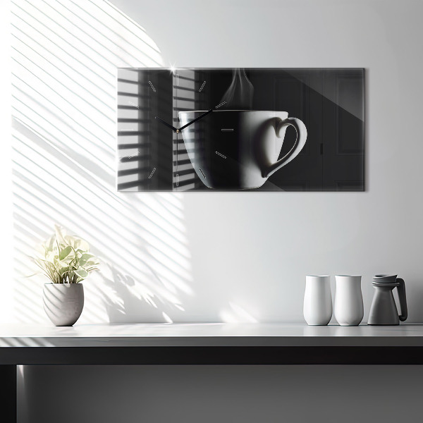 Glass wall clock rectangular A cup of coffee